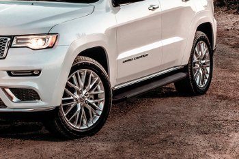 Пороги алюминиевые Slitkoff Jeep Grand Cherokee  WK2 (2013-2018) 1-ый рестайлинг (Optima Black )