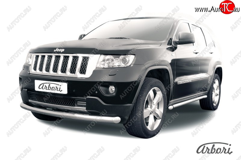 14 579 р. Защита переднего бампера Arbori (нержавейка, 1 труба d76 mm).  Jeep Grand Cherokee  WK2 (2010-2013) дорестайлинг  с доставкой в г. Кемерово