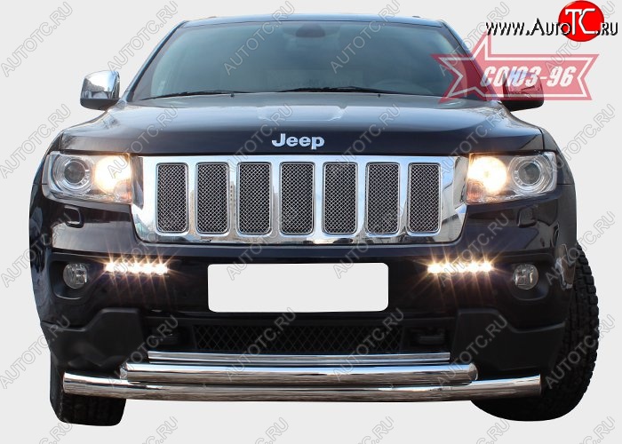 20 654 р. Защита переднего бампера двойная Souz-96 (d76/60) V1  Jeep Grand Cherokee  WK2 (2010-2013) дорестайлинг  с доставкой в г. Кемерово