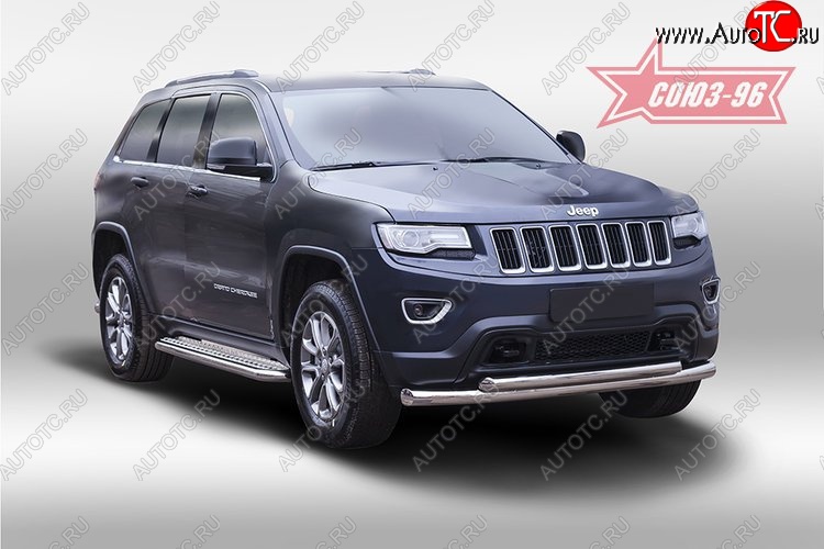 20 249 р. Защита переднего бампера двойная Souz-96 (d76/60)  Jeep Grand Cherokee  WK2 (2010-2013) дорестайлинг  с доставкой в г. Кемерово