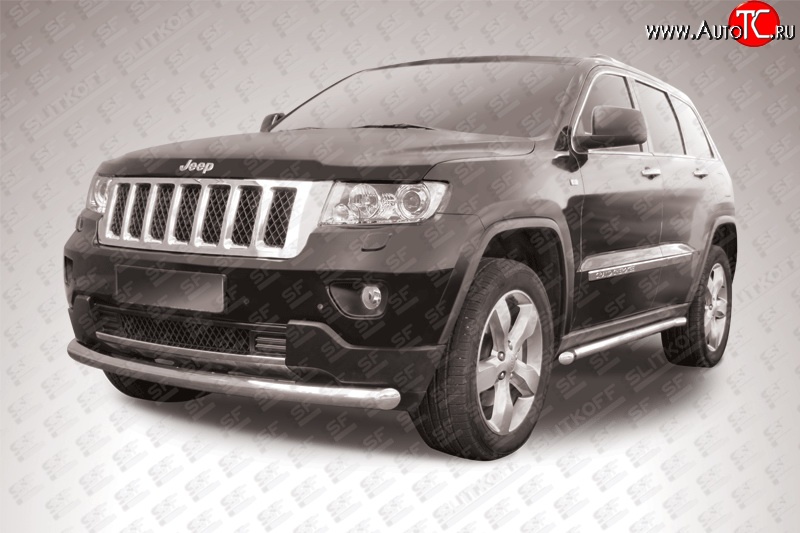 14 799 р. Одинарная защита переднего бампера диаметром 76 мм Slitkoff  Jeep Grand Cherokee  WK2 (2010-2013) дорестайлинг (Нержавейка, Полированная)  с доставкой в г. Кемерово