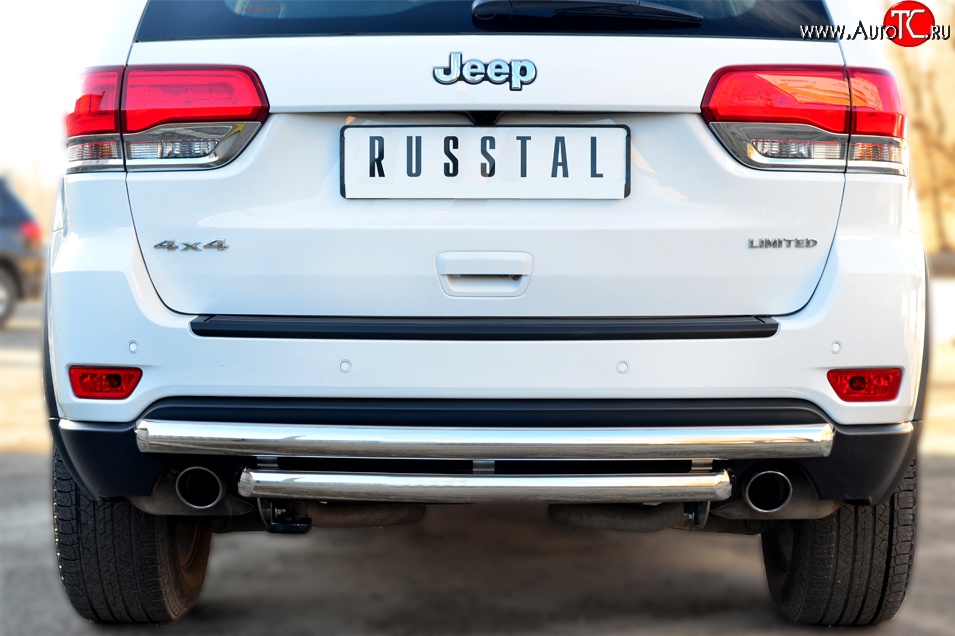 17 699 р. Защита заднего бампера (2 трубы Ø63 мм, дуги, нержавейка) SLITKOFF  Jeep Grand Cherokee  WK2 (2013-2018) 1-ый рестайлинг  с доставкой в г. Кемерово