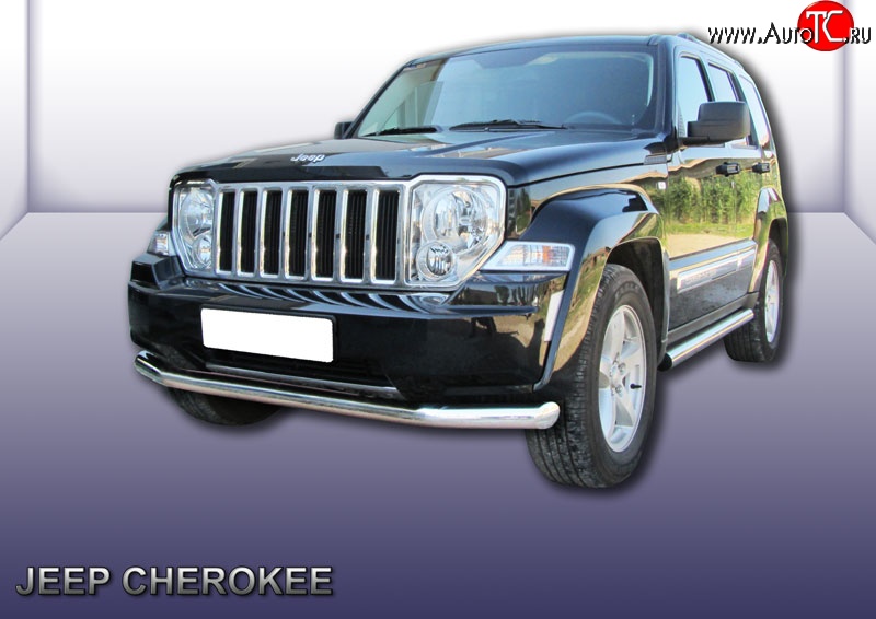 16 299 р. Одинарная защита переднего бампера диаметром 76 мм Slitkoff  Jeep Liberty  KK (2007-2013) (Нержавейка, Полированная)  с доставкой в г. Кемерово