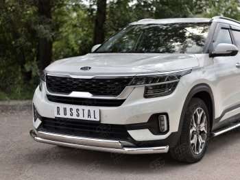 16 399 р. Защита переднего бампера (2 трубы Ø63 и 75х42 мм, нержавейка) Russtal KIA Seltos (2019-2025)  с доставкой в г. Кемерово. Увеличить фотографию 2