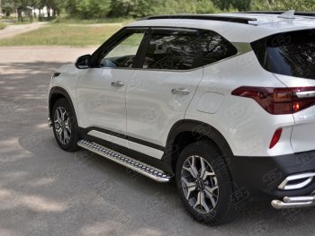Порожки для ног SLITKOFF (Ø42 мм) KIA Seltos (2019-2025) (Лист нержавейка, труба - нержавейка)