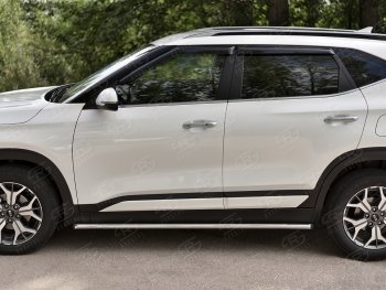 17 299 р. Защита порогов (Ø42 мм, нержавейка) SLITKOFF KIA Seltos (2019-2025) (Металлические торцы под 45°)  с доставкой в г. Кемерово. Увеличить фотографию 2