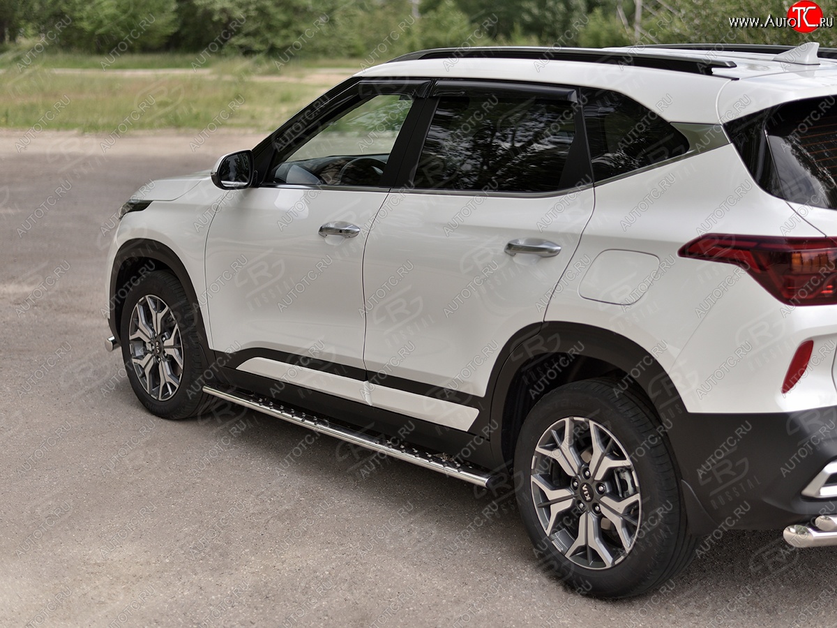 16 649 р. Защита порогов (Ø75х42 мм с проступью, нержавейка) Russtal KIA Seltos (2019-2025)  с доставкой в г. Кемерово
