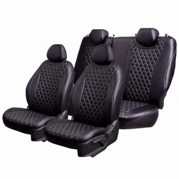 19 649 р. Чехлы для сидений Lord Autofashion Байрон (экокожа, 60/40, 3 Г-образных подголовника) KIA Seltos (2019-2025) (Черный, вставка черная, строчка серая)  с доставкой в г. Кемерово. Увеличить фотографию 2