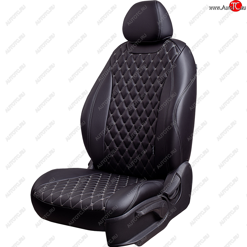 19 649 р. Чехлы для сидений Lord Autofashion Байрон (экокожа, 60/40, 3 Г-образных подголовника) KIA Seltos (2019-2025) (Черный, вставка черная, строчка серая)  с доставкой в г. Кемерово