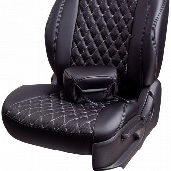 19 649 р. Чехлы для сидений Lord Autofashion Байрон (экокожа, 60/40, 3 Г-образных подголовника) KIA Seltos (2019-2025) (Черный, вставка черная, строчка серая)  с доставкой в г. Кемерово. Увеличить фотографию 4