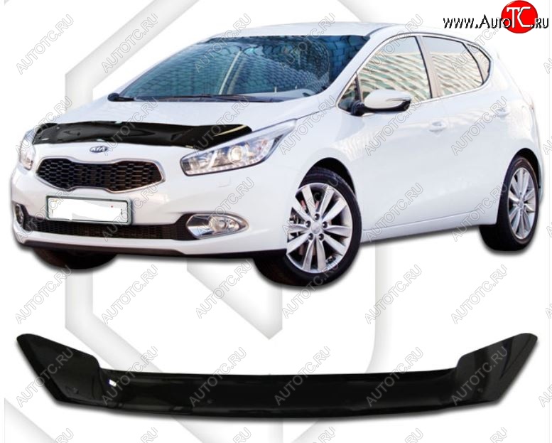 2 159 р. Дефлектор капота CA-Plastiс  KIA Ceed  2 JD (2012-2015) дорестайлинг, хэтчбэк (Classic черный, Без надписи)  с доставкой в г. Кемерово