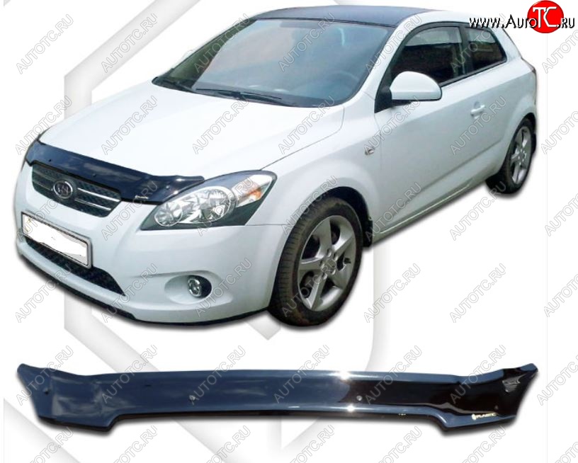 2 159 р. Дефлектор капота CA-Plastiс  KIA Ceed  1 ED (2006-2010) дорестайлинг универсал, дорестайлинг, хэтчбэк 5 дв. (Classic черный, Без надписи)  с доставкой в г. Кемерово