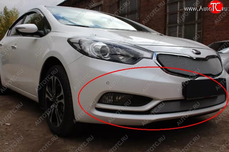 1 539 р. Нижняя защитная сетка на бампер Russtal (хром) KIA Cerato 3 YD дорестайлинг седан (2013-2016)  с доставкой в г. Кемерово