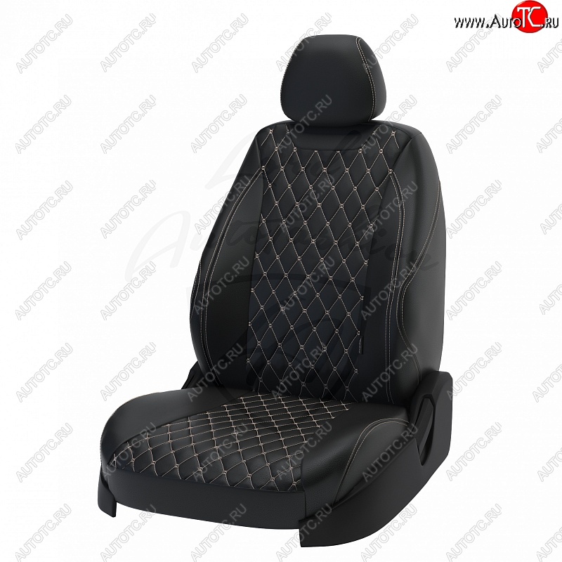13 949 р. Чехлы для сидений Lord Autofashion Байрон (экокожа) KIA Cerato 4 BD дорестайлинг седан (2018-2021) (Чёрный, вставка чёрная, строчка бежевая)  с доставкой в г. Кемерово