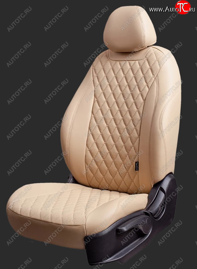 10 899 р. Чехлы для сидений Lord Autofashion Байрон (экокожа, спинка 40/60, 3 П-образных подголовника) KIA Cerato 4 BD дорестайлинг, хэтчбэк (2018-2021) (Бежевый, вставка бежевая, строчка бежевая)  с доставкой в г. Кемерово