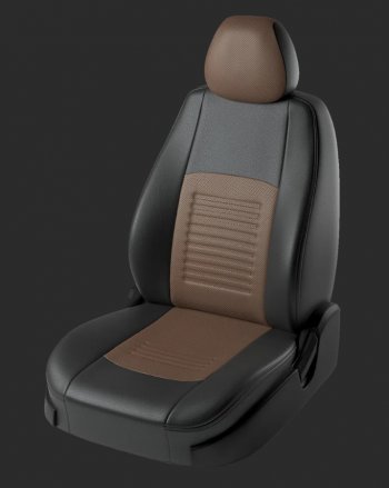 Чехлы для сидений Lord Autofashion Турин (экокожа, спинка 40/60, 3 П-образных подголовника) KIA Cerato 4 BD дорестайлинг седан (2018-2021) (Черный, вставка коричневая)