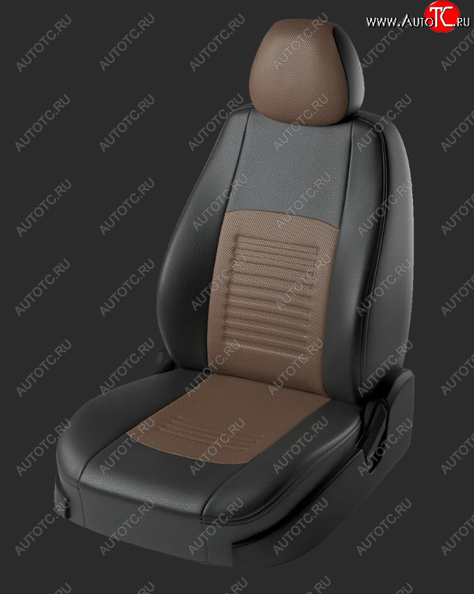 9 449 р. Чехлы для сидений Lord Autofashion Турин (экокожа, спинка 40/60, 3 П-образных подголовника) KIA Cerato 4 BD дорестайлинг седан (2018-2021) (Черный, вставка коричневая)  с доставкой в г. Кемерово