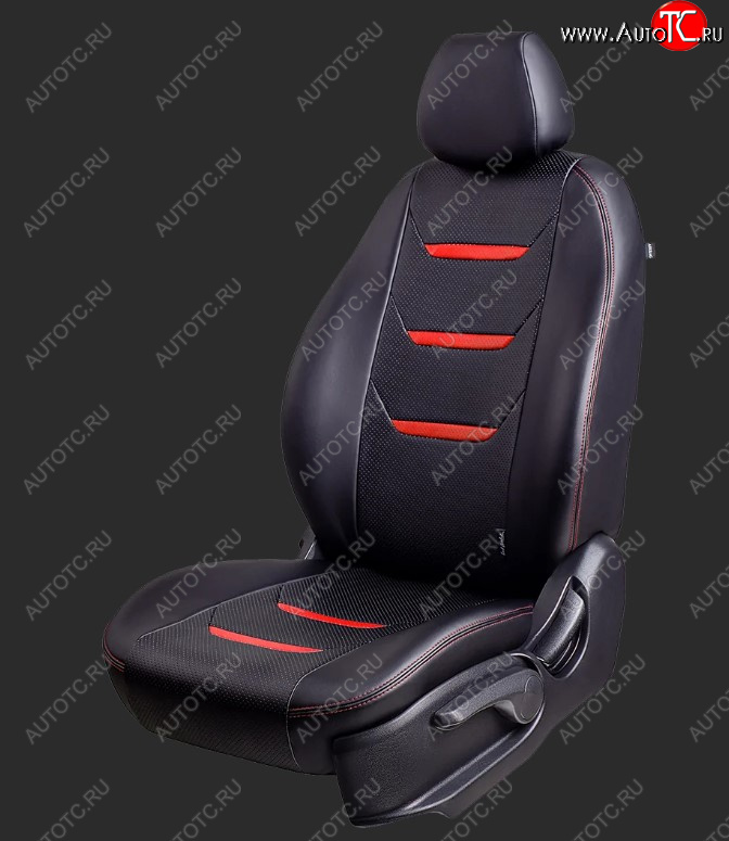 10 299 р. Чехлы для сидений Lord Autofashion Турин 2 (экокожа, спинка 40/60, 3 П-образных подголовника) KIA Cerato 4 BD дорестайлинг, хэтчбэк (2018-2021) (Черный, вставка черная/красная, строчка красная)  с доставкой в г. Кемерово