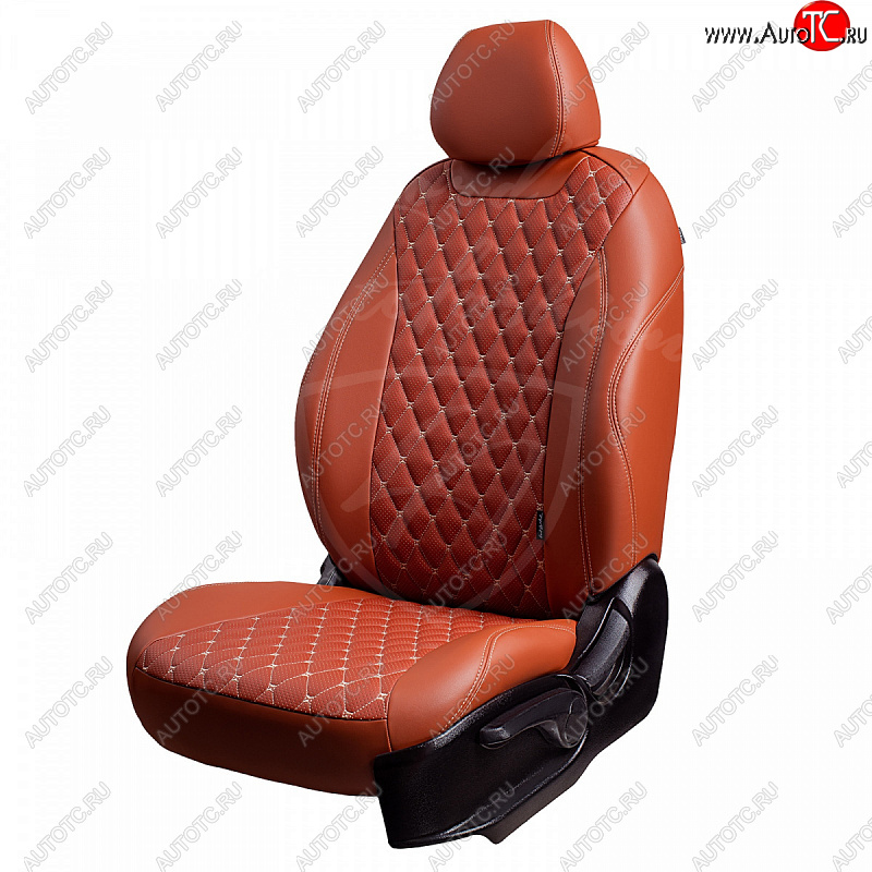 10 899 р. Чехлы для сидений Lord Autofashion Байрон (экокожа, раздельная спинка, 3 П-образных подголовника) KIA Cerato 4 BD дорестайлинг, хэтчбэк (2018-2021) (Коричневый, вставка коричневая, строчка бежевая)  с доставкой в г. Кемерово