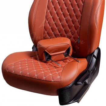 10 899 р. Чехлы для сидений Lord Autofashion Байрон (экокожа, раздельная спинка, 3 П-образных подголовника) KIA Cerato 4 BD дорестайлинг, хэтчбэк (2018-2021) (Коричневый, вставка коричневая, строчка бежевая)  с доставкой в г. Кемерово. Увеличить фотографию 5