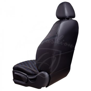 19 649 р. Чехлы для сидений Lord Autofashion Байрон (экокожа, раздельная спинка, 3 П-образных подголовника) KIA Cerato 4 BD дорестайлинг, хэтчбэк (2018-2021) (Черный, вставка черная, строчка синяя)  с доставкой в г. Кемерово. Увеличить фотографию 4