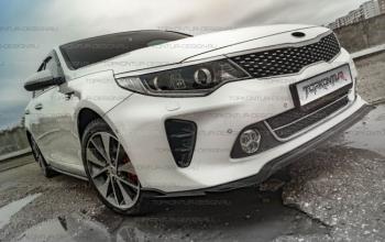 8 499 р. Юбка переднего бампера (только GT-Line бампер) TopKontur Design KIA Optima 4 JF дорестайлинг универсал (2015-2018) (Неокрашенная)  с доставкой в г. Кемерово. Увеличить фотографию 2
