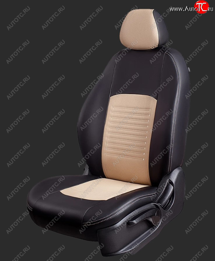 9 449 р. Чехлы для сидений Lord Autofashion Турин (экокожа, спинка и сиденье 40/60, 3 Г-образных подголовника) KIA Picanto 2 TA хэтчбэк 5 дв. дорестайлинг (2011-2015) (Черный, вставка бежевая)  с доставкой в г. Кемерово