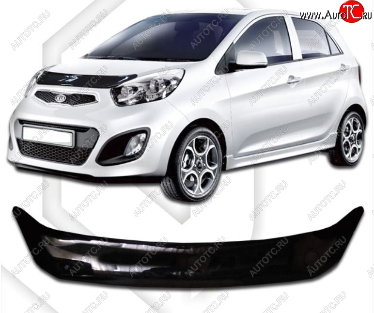 2 599 р. Дефлектор капота CA-Plastic KIA Picanto 2 TA хэтчбэк 5 дв. дорестайлинг (2011-2015) (Classic черный, Без надписи)  с доставкой в г. Кемерово