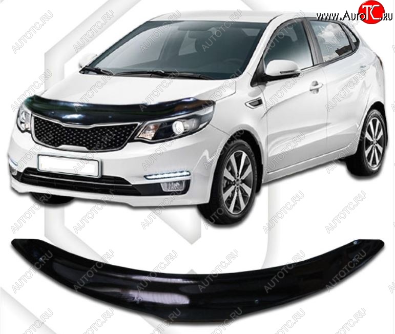 1 989 р. Дефлектор капота CA-Plastiс KIA Rio 3 QB рестайлингхэтчбек5дв. (2015-2017) (Classic черный, Без надписи)  с доставкой в г. Кемерово