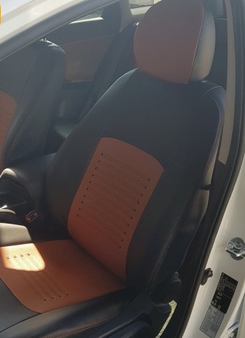 9 449 р. Чехлы для сидений Lord Autofashion Турин (экокожа) KIA Rio 3 QB рестайлинг седан (2015-2017) (Чёрный, вставка коричневая)  с доставкой в г. Кемерово. Увеличить фотографию 4