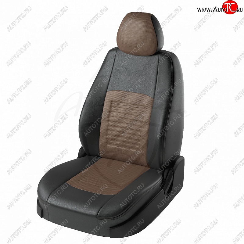 9 449 р. Чехлы для сидений Lord Autofashion Турин (экокожа) KIA Rio 3 QB рестайлинг седан (2015-2017) (Чёрный, вставка коричневая)  с доставкой в г. Кемерово