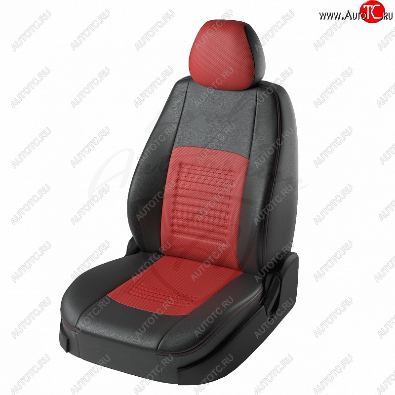 9 449 р. Чехлы для сидений Lord Autofashion Турин (экокожа) KIA Rio 3 QB рестайлинг седан (2015-2017) (Чёрный, вставка красная)  с доставкой в г. Кемерово