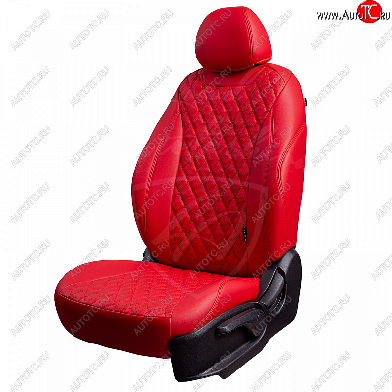 17 449 р. Чехлы для сидений Lord Autofashion Байрон (экокожа, раздельная задняя спинка, 3 Г-образных подголовника)  KIA Rio ( X-line,  X) (2017-2025) рестайлинг (Красный, вставка красная, строчка красная)  с доставкой в г. Кемерово