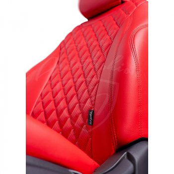 17 449 р. Чехлы для сидений Lord Autofashion Байрон (экокожа, раздельная задняя спинка, 3 Г-образных подголовника)  KIA Rio ( X-line,  X) (2017-2025) рестайлинг (Красный, вставка красная, строчка красная)  с доставкой в г. Кемерово. Увеличить фотографию 3