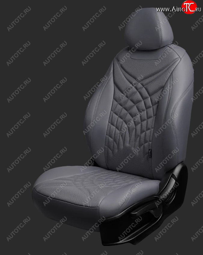 27 849 р. Чехлы для сидений Lord Autofashion Байрон ПРЕЗИДЕНТ (экокожа, спинка 60/40, 3 Г-образных подголовника)  KIA Rio ( 4 FB,  X-line,  4 YB,  X) (2016-2025) дорестайлинг седан, дорестайлинг, хэтчбэк, рестайлинг, рестайлинг седан, рестайлинг, хэтчбэк (Серый, вставка серая, строчка серая)  с доставкой в г. Кемерово