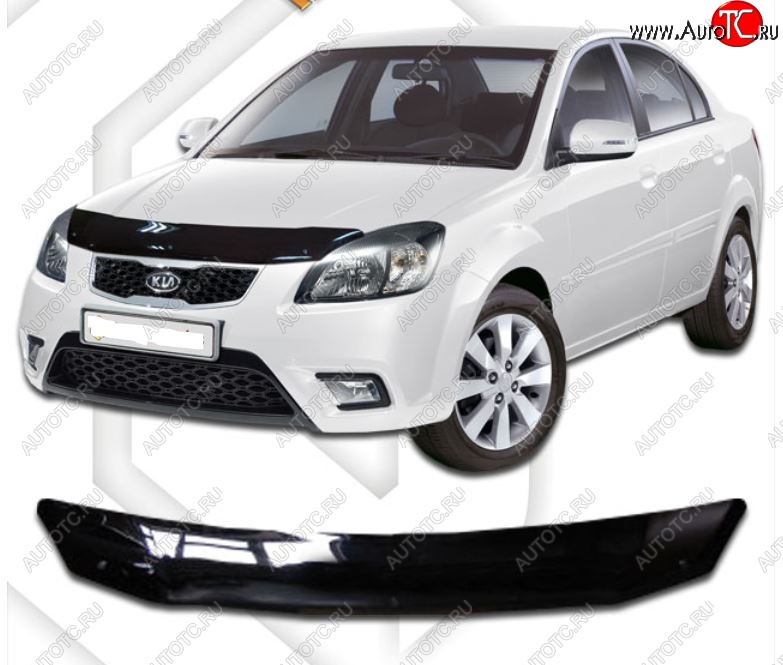 2 599 р. Дефлектор капота CA-Plastiс KIA Rio 2 JB дорестайлинг, хэтчбэк 5 дв. (2005-2009) (Classic черный, Без надписи)  с доставкой в г. Кемерово
