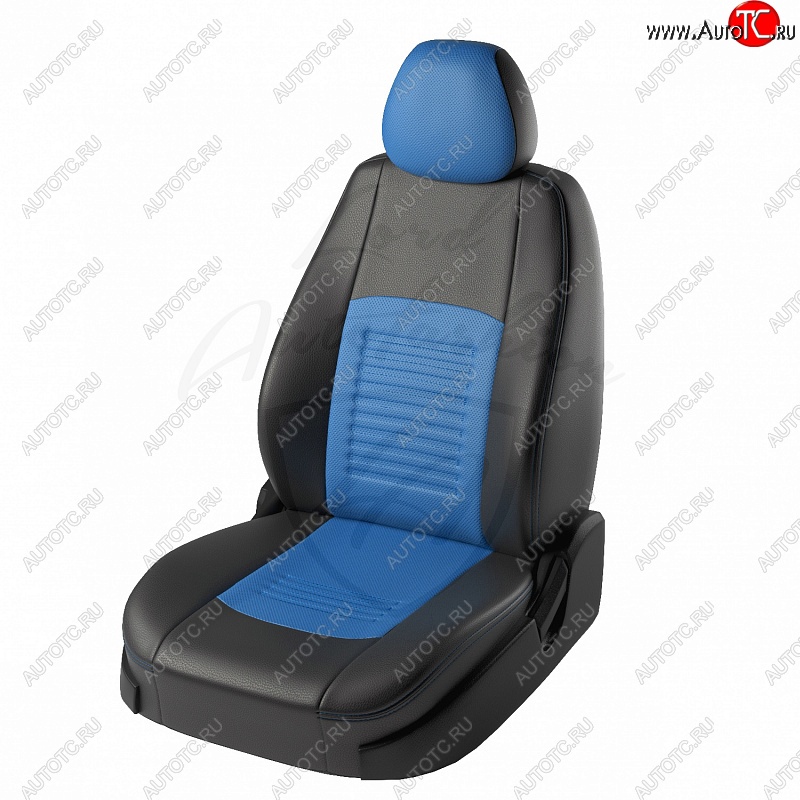 9 449 р. Чехлы для сидений Lord Autofashion Турин (экокожа) KIA Rio 2 JB дорестайлинг седан (2005-2009) (Чёрный, вставка синий)  с доставкой в г. Кемерово