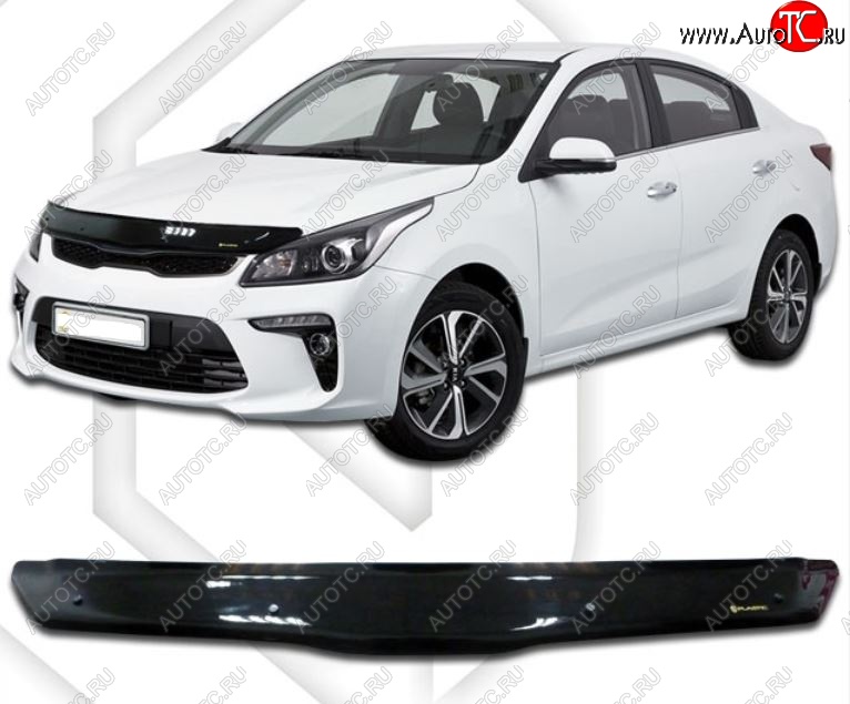 1 989 р. Дефлектор капота CA-Plastiс KIA Rio 4 FB дорестайлинг седан (2016-2020) (Classic черный, Без надписи)  с доставкой в г. Кемерово