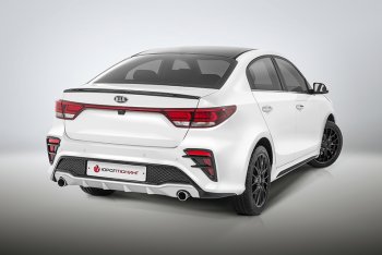 17 699 р. Задний бампер Kudos  KIA Rio  4 FB (2016-2020) дорестайлинг седан (Под парктроник и раздвоенный глушитель, Неокрашенный)  с доставкой в г. Кемерово. Увеличить фотографию 2