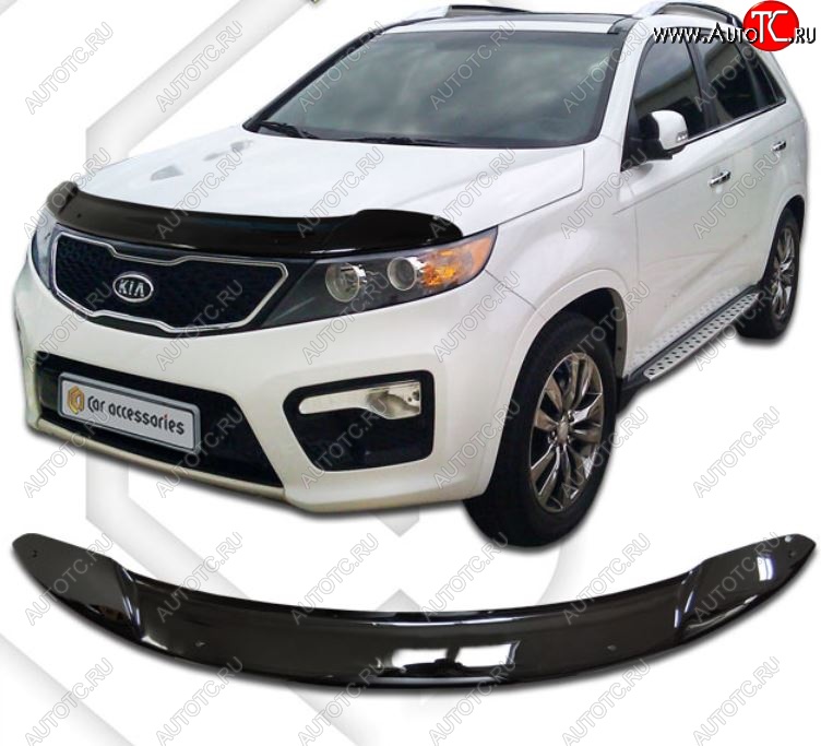 2 199 р. Дефлектор капота CA-Plastiс  KIA Sorento  XM (2009-2012) дорестайлинг (серия Classic черный, Без надписи)  с доставкой в г. Кемерово