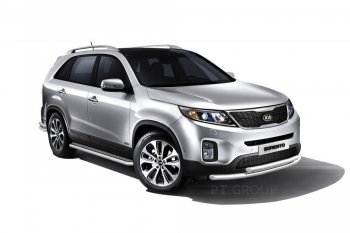 Порожки для ног из трубы Ø51 с алюминиевой площадкой Petroil Tuning. KIA Sorento  XM (2012-2015) рестайлинг (Нержавеющая полированная сталь)