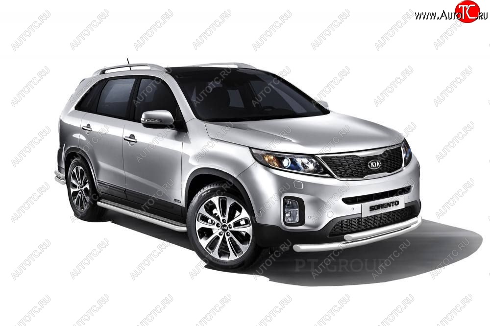 25 999 р. Порожки для ног из трубы Ø51 с алюминиевой площадкой Petroil Tuning.  KIA Sorento  XM (2012-2015) рестайлинг (Нержавеющая полированная сталь)  с доставкой в г. Кемерово
