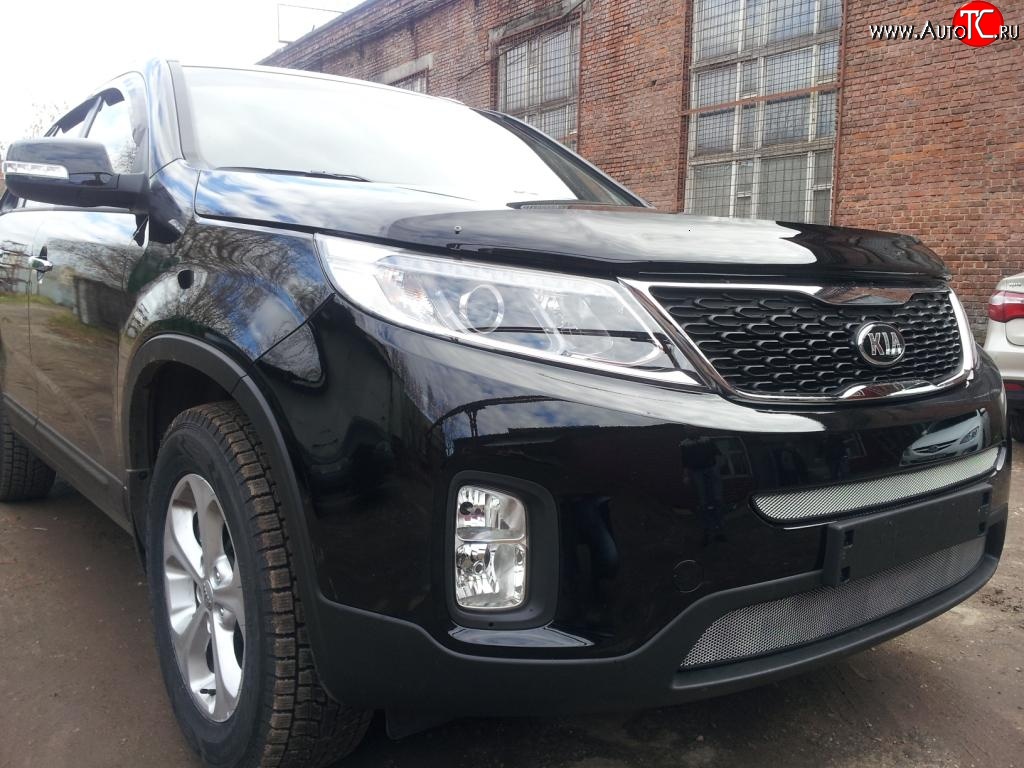 1 539 р. Нижняя сетка на бампер Russtal (хром)  KIA Sorento  XM (2012-2015) рестайлинг  с доставкой в г. Кемерово