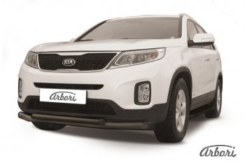 7 019 р. Защита переднего бампера Arbori (черная, 2 трубы d57 и 42 mm) KIA Sorento XM рестайлинг (2012-2015)  с доставкой в г. Кемерово. Увеличить фотографию 1