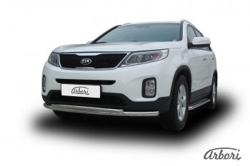 5 499 р. Защита переднего бампера Arbori (нержавейка, 2 трубы d57 и 42 mm)  KIA Sorento  XM (2012-2015) рестайлинг  с доставкой в г. Кемерово. Увеличить фотографию 2