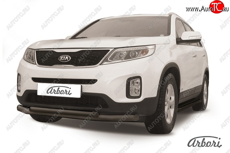 11 069 р. Защита переднего бампера Arbori (черная, 2 трубы d76 и 57 mm)  KIA Sorento  XM (2012-2015) рестайлинг  с доставкой в г. Кемерово