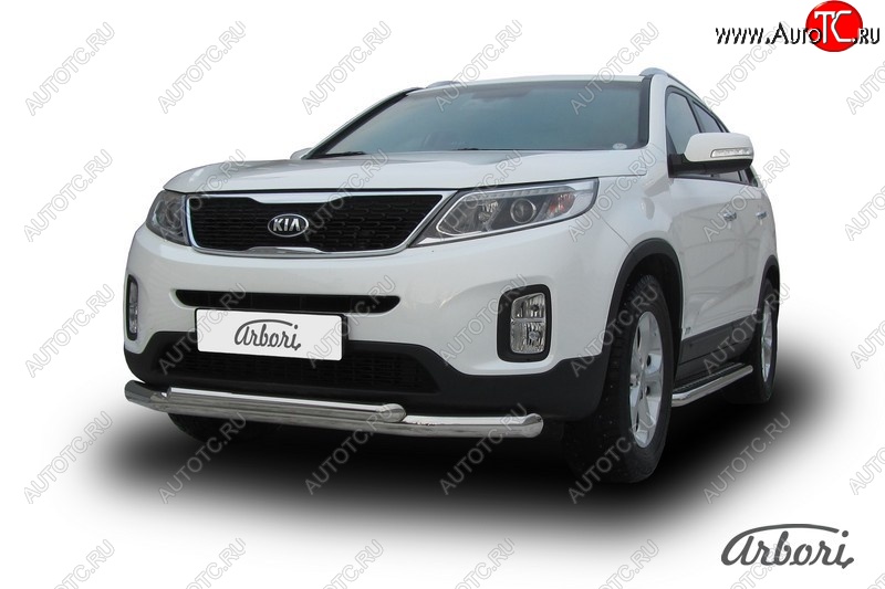 20 789 р. Защита переднего бампера Arbori (нержавейка, 2 трубы d76 и 57 mm)  KIA Sorento  XM (2012-2015) рестайлинг  с доставкой в г. Кемерово