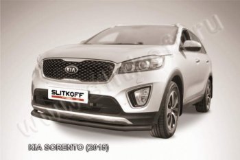 8 999 р. Защита переднего бампера из трубы d57 Slitkoff  KIA Sorento  UM/Prime (2014-2018) дорестайлинг (Цвет: серебристый)  с доставкой в г. Кемерово. Увеличить фотографию 1