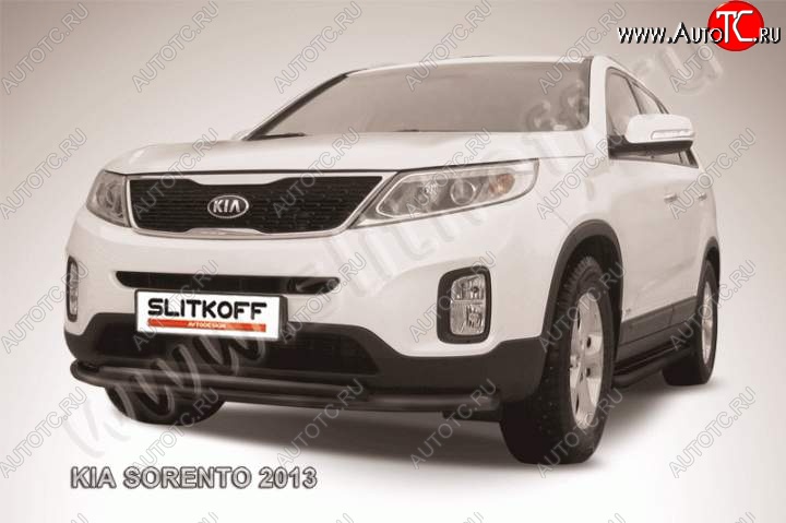 9 449 р. Защита переднего бампера из труб d57+d42 Slitkoff (двойная)  KIA Sorento  XM (2012-2015) рестайлинг (Цвет: серебристый)  с доставкой в г. Кемерово