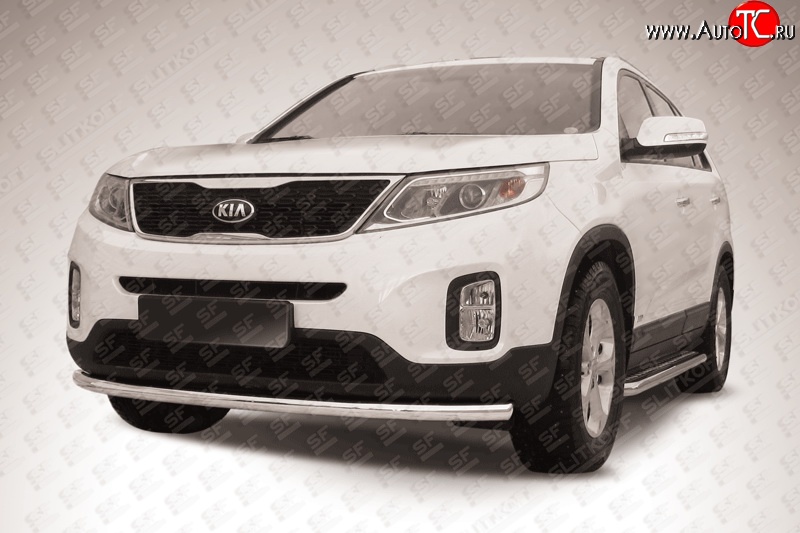12 299 р. Одинарная защита переднего бампера из трубы диаметром 57 мм Slitkoff  KIA Sorento  XM (2012-2015) рестайлинг (Нержавейка, Полированная)  с доставкой в г. Кемерово